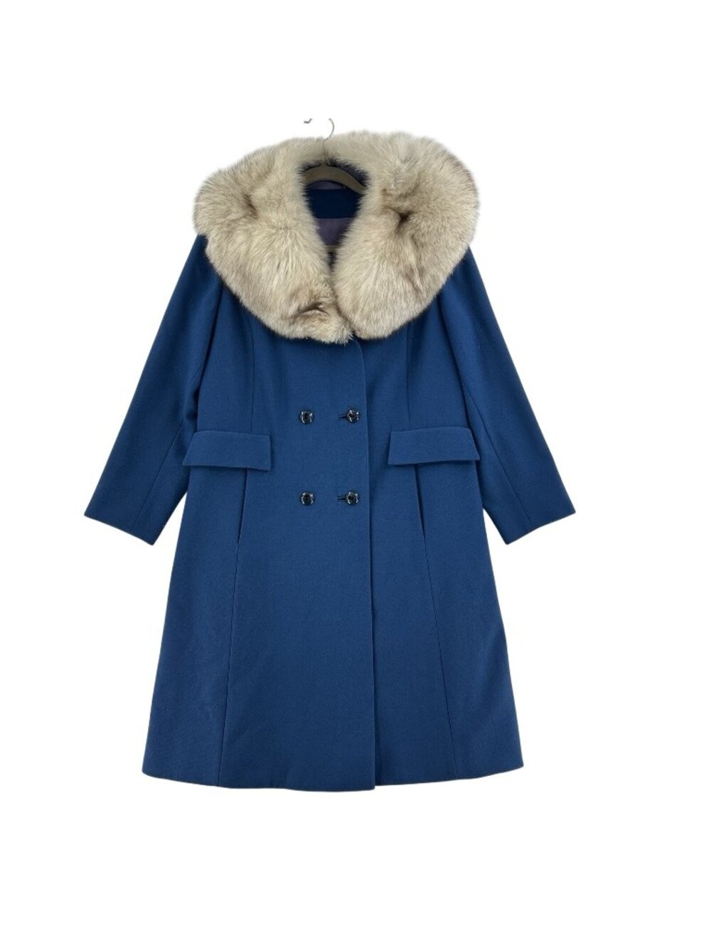 VTG 50s Shagmoor  Fur Collar Coat Jacket Womens S/M Double-Breasted 100%Wool USA